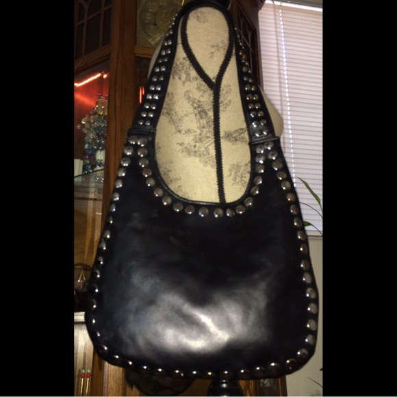 Black Studded Leather Shoulder Bag - Picture 2 of 6